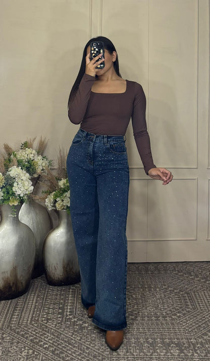 Pantalon brillos corte recto