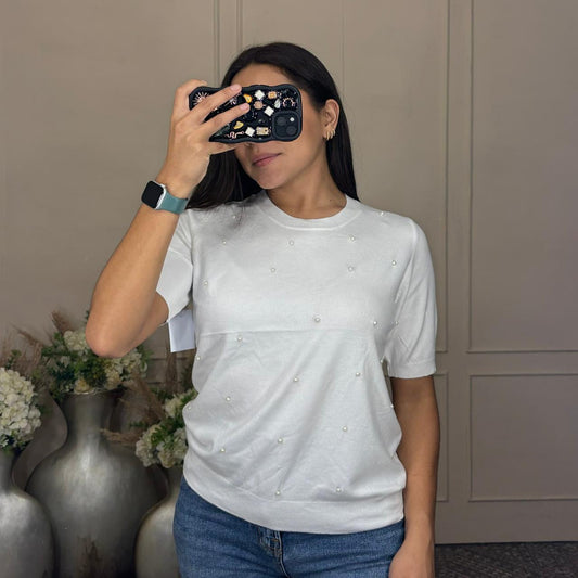 Blusa perlitas manga corta