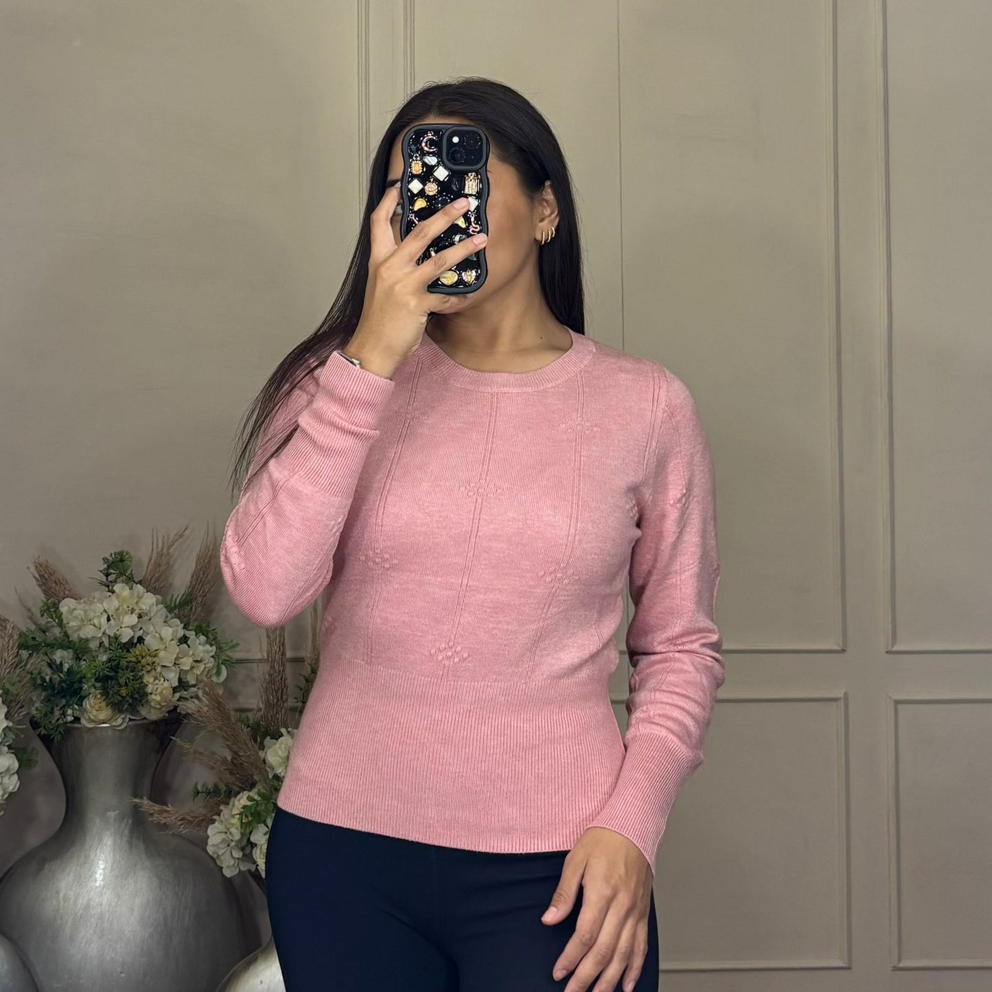 Sueter cintura cuello redondo manga larga