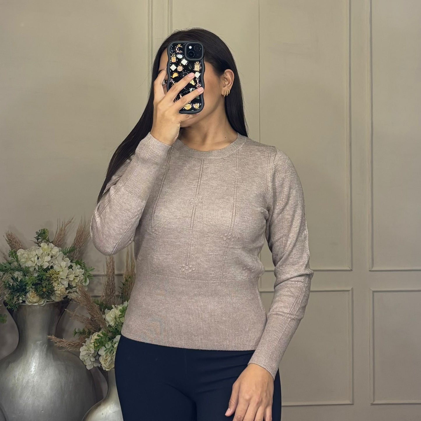 Sueter cintura cuello redondo manga larga