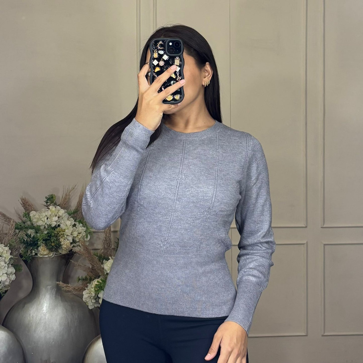 Sueter cintura cuello redondo manga larga