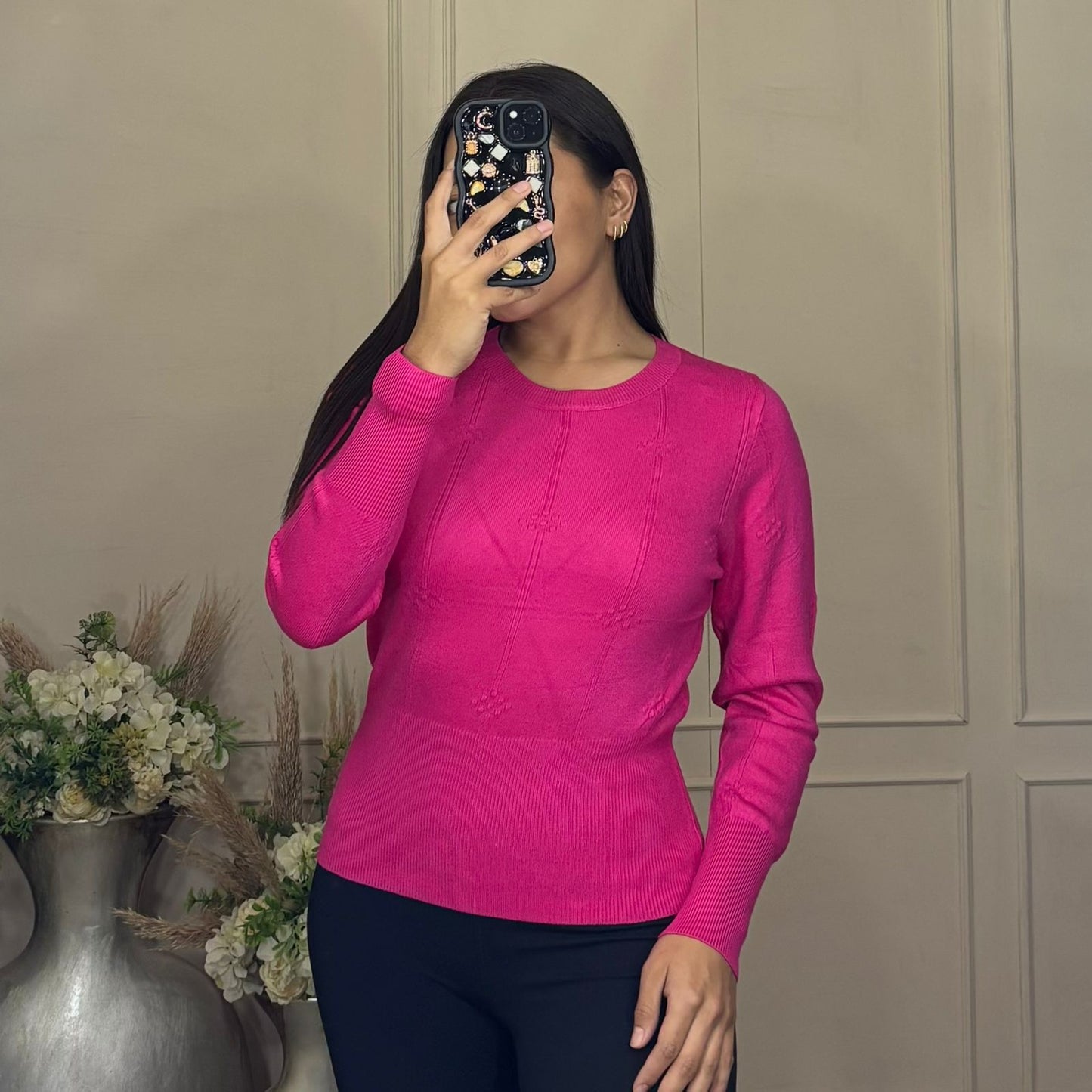 Sueter cintura cuello redondo manga larga