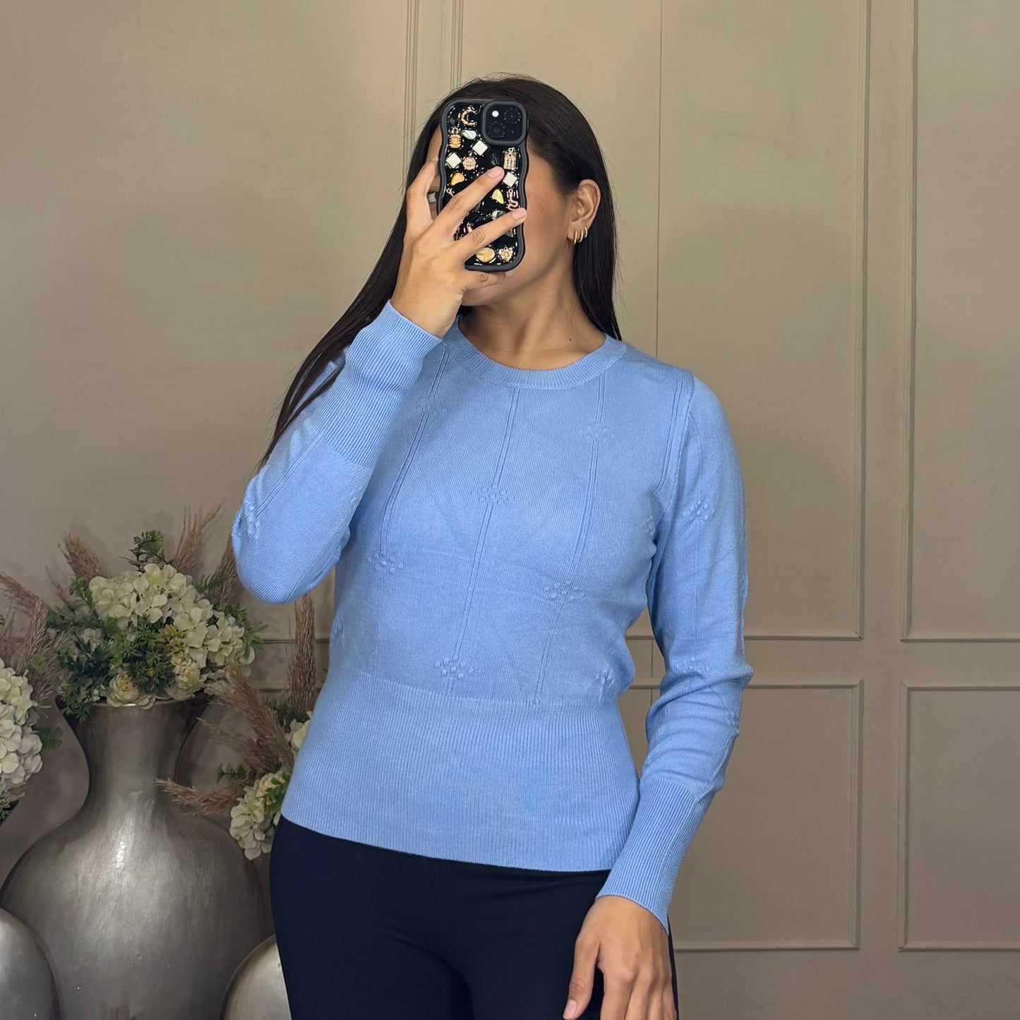 Sueter cintura cuello redondo manga larga