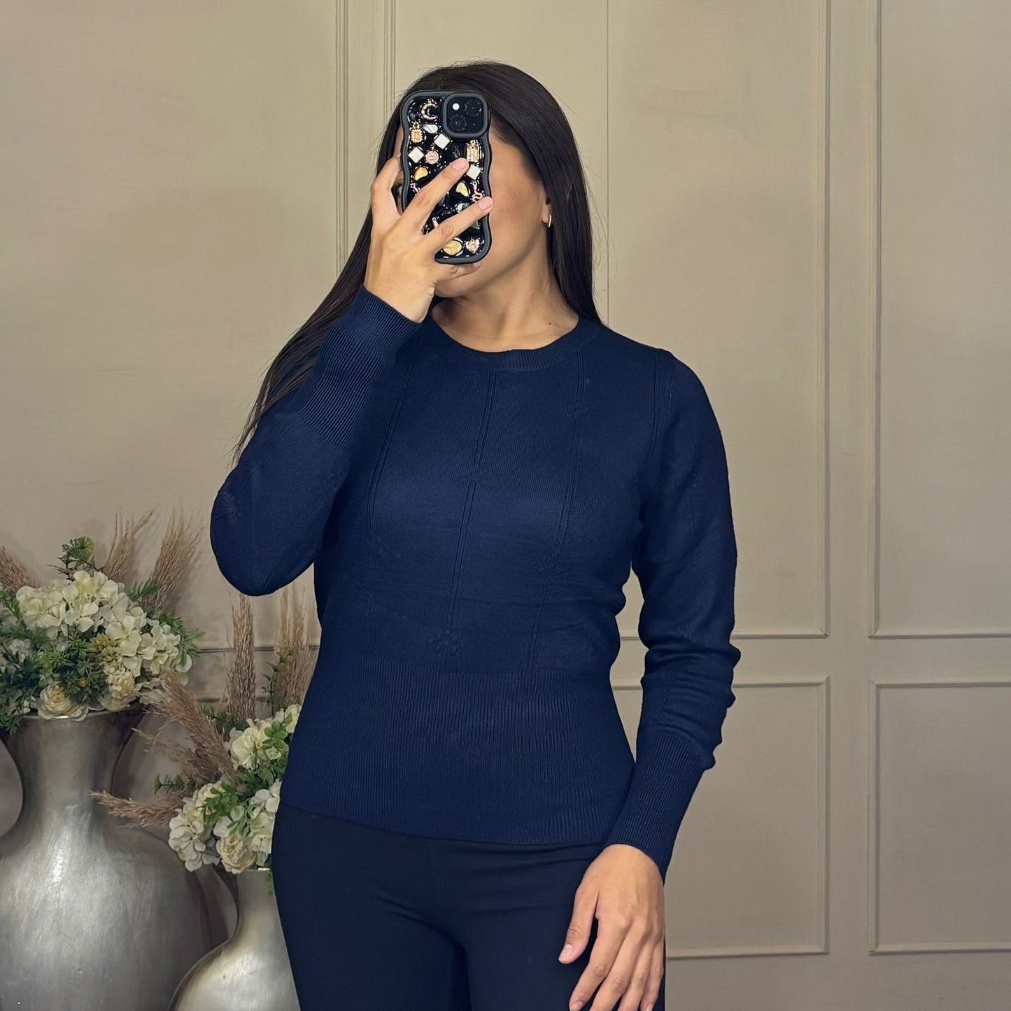 Sueter cintura cuello redondo manga larga