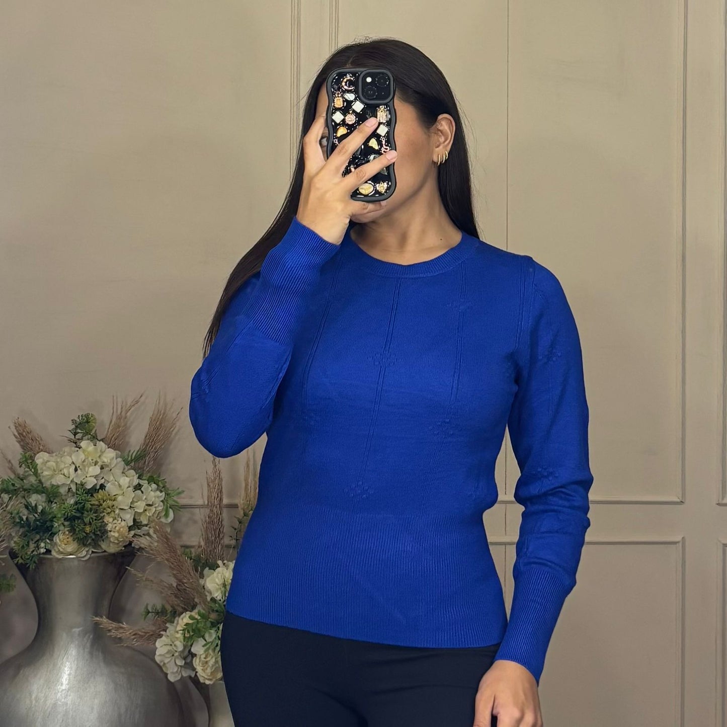 Sueter cintura cuello redondo manga larga