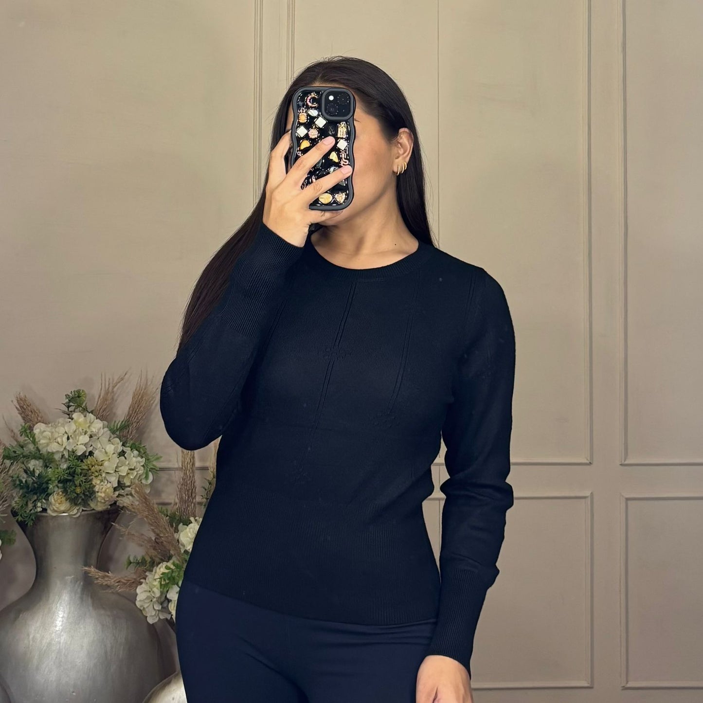 Sueter cintura cuello redondo manga larga