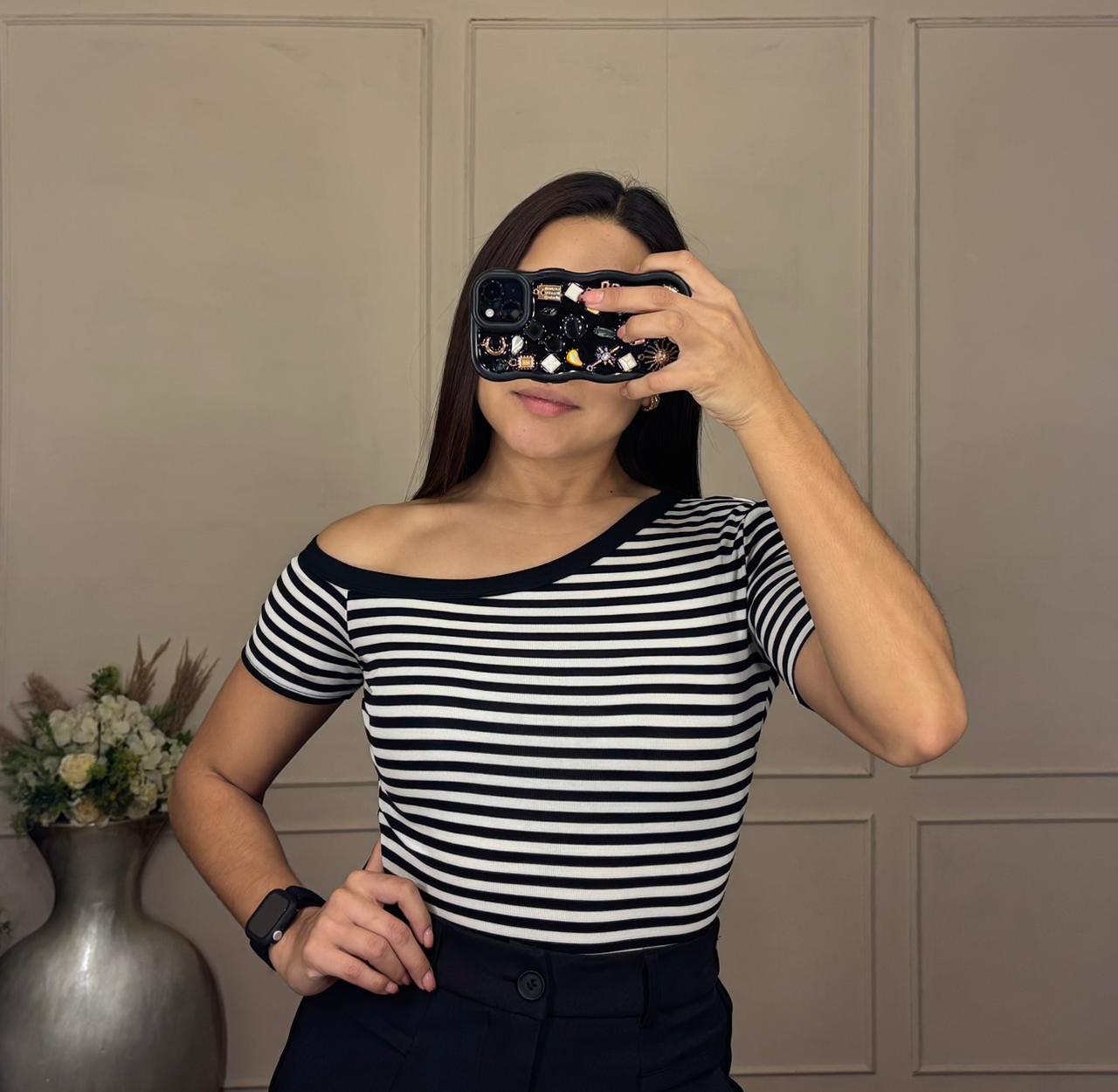Blusa rayas hombro caido