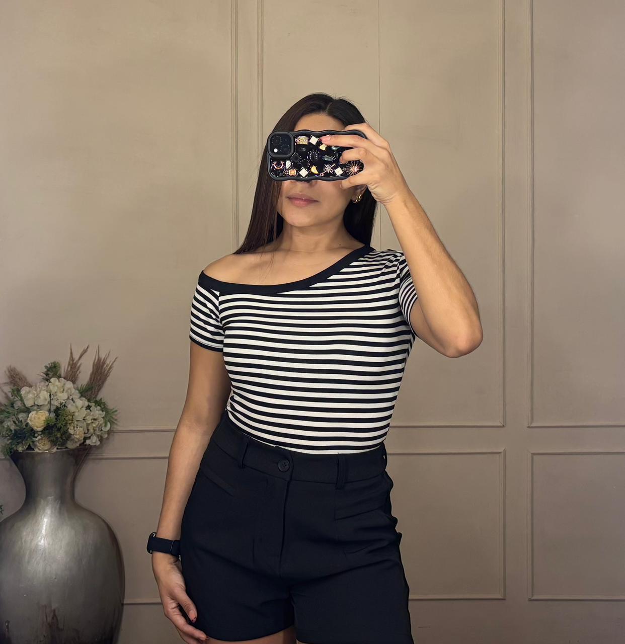 Blusa rayas hombro caido