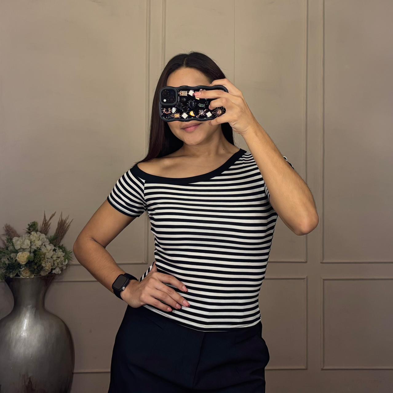 Blusa rayas hombro caido